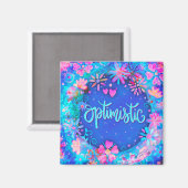 Aimant Optimiste Plutôt Bleu Floral Moderne Inspirivité (Recto/Verso)