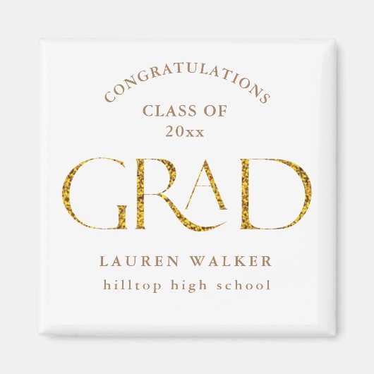 Aimant or brillant élégant script magnétique diplômé (Devant)