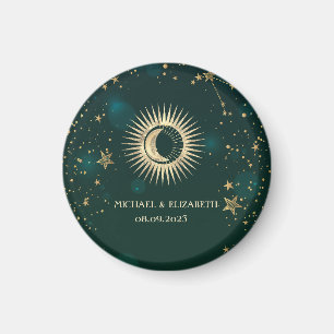 Aimant Or céleste Soleil Et Lune Étoiles Vert