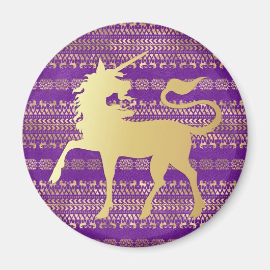 Aimant Or & Motif Bohème & Licorne Pourpre (Devant)