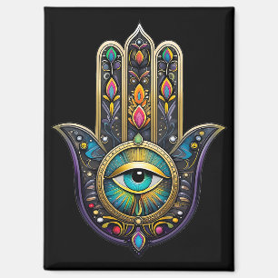 Aimant Or noir coloré Hamsa avec troisième œil turquoise