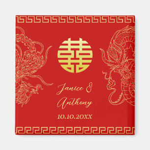 Aimant Or rouge dragon et phénix de mariage chinois