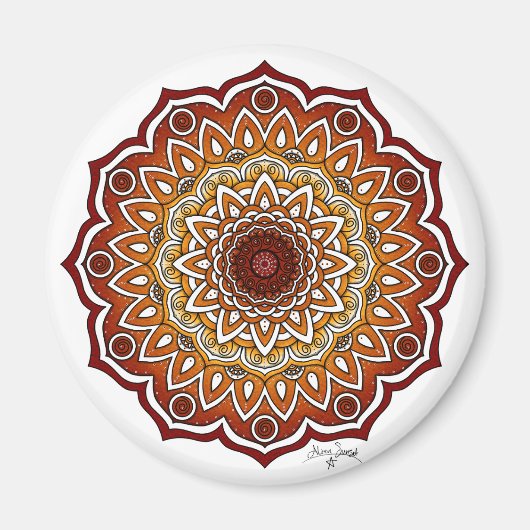 Aimant Orange & Brown Spiral et Floral Mandala (Devant)