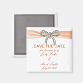 Aimant Orange Diamond Bow Wedding Enregistrer La Date Mag (Recto/Verso)