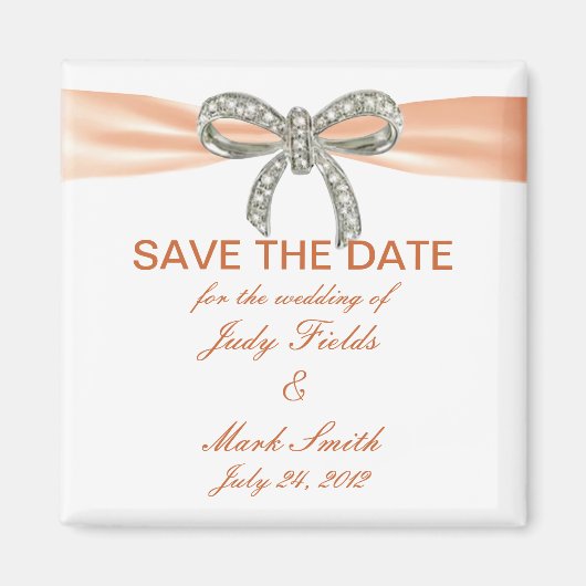 Aimant Orange Diamond Bow Wedding Enregistrer La Date Mag (Devant)