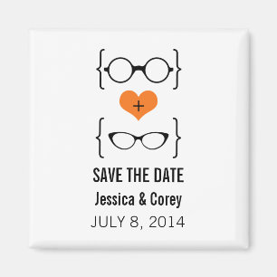 Aimant Orange Geeky Glasses Enregistrer l'aimant de date