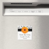Aimant Orange Gerbera Daisy Black Scroll Enregistrer la d (In Situ (Lave-vaisselle))