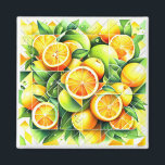 Aimant Orange Lemon Botanical Citrus Geometric<br><div class="desc">Geometric fresh oranges and lemons surrounded by lush green leaves.</div>