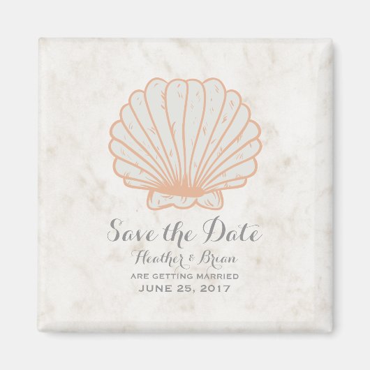 Aimant Orange Rustic Seashell Enregistrer la date (Devant)