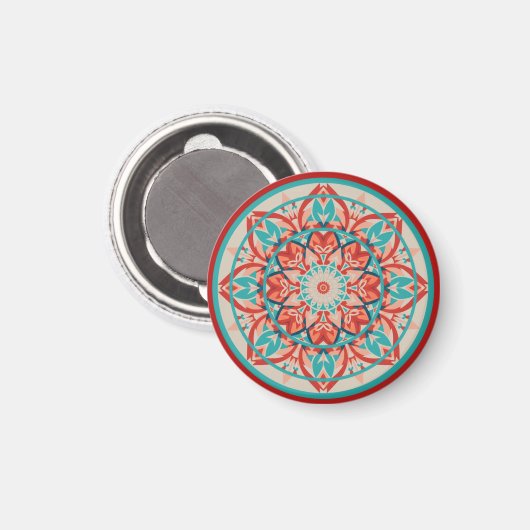 Aimant Orange & Turquoise Boho Mandala   (Recto/Verso)