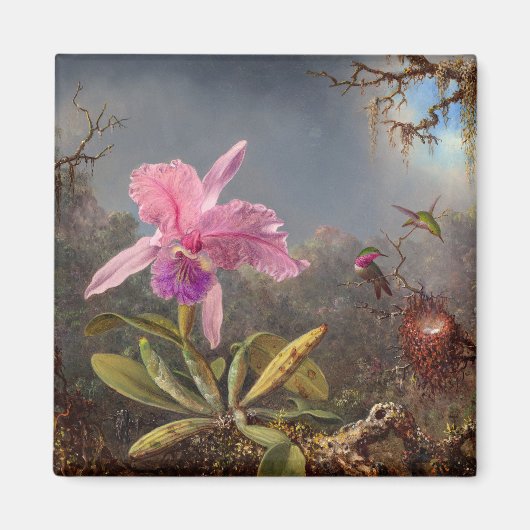 Aimant Orchidée de Cattleya et trois colibris par Heade (Devant)