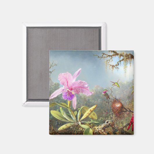 Aimant Orchidée et trois colibris (Recto/Verso)
