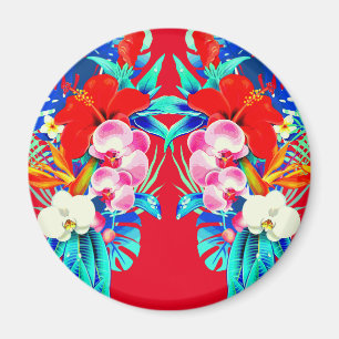 Aimant Orchidée tropicale et palmiers feuilles floraux ha