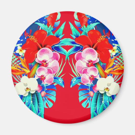 Aimant Orchidée tropicale et palmiers feuilles floraux ha (Devant)