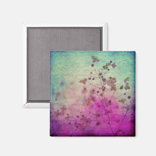 Aimant Orchidée turquoise violet floral et script (Recto/Verso)