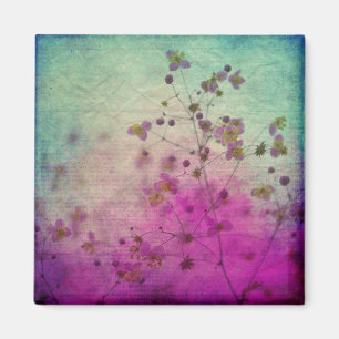 Aimant Orchidée turquoise violet floral et script