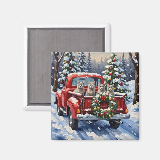 Aimant Oriental Blue Cat Christmas Red Truck Holiday (Recto/Verso)