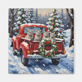 Aimant Oriental Blue Cat Christmas Red Truck Holiday (Devant)
