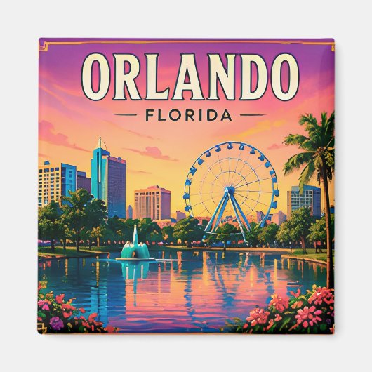 Aimant 🎡 Orlando Floride Skyline et lac Eola (Devant)