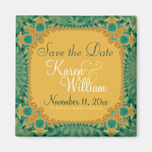 Aimant Ornate Gold Turquoise Enregistrer l'aimant Date