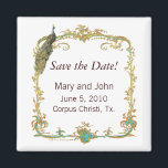 Aimant Ornate Peacock Enregistrer l'aimant Date<br><div class="desc">Magnifique paon exotique Save the Date aimant qui est agréable pour les mariages, annonces fiançailles, invitations de fête et même des fêtes d'anniversaire. Vintage et élégant dans le style avec un cadre doré, il s'agit d'un design très polyvalent et est jolie avec de nombreuses couleurs différentes d'arrière - plans. Vous...</div>