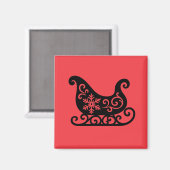 Aimant Ornate Sleigh with White Snowflake Design (Recto/Verso)
