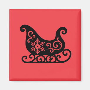 Aimant Ornate Sleigh with White Snowflake Design