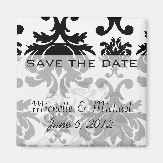 Aimant orné formel noir blanc damassé (Devant)