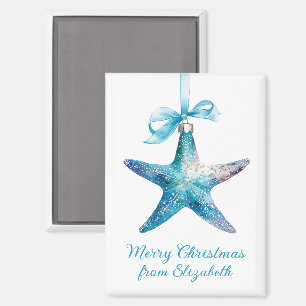 Aimant Ornement de Noël de poisson-étoile bleu personnali