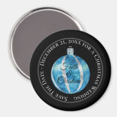 Aimant Ornement de Noël rayé bleu/Enregistrer la date (Recto/Verso)