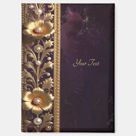Aimant Ornement Floral Doré avec Perles (Recto)