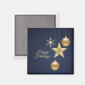 Aimant Ornements dorés élégants de fête de Noël bleu mari (Recto/Verso)