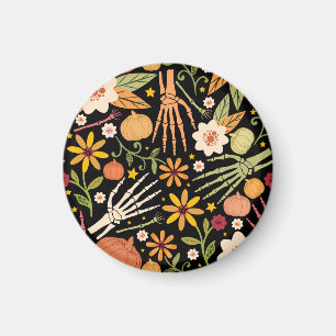 Aimant Os d'Halloween, motif floral sans couture.