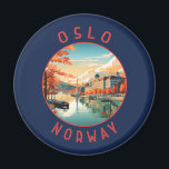Aimant Oslo Norvège Cercle en détresse rétrograde<br><div class="desc">Design de voyage vectoriel rétro Oslo. Oslo,  la capitale de la Norvège,  est située sur la côte sud du pays à la tête de l'Oslofjord.</div>