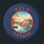 Aimant Oslo Norvège Cercle en détresse rétrograde<br><div class="desc">Design de voyage vectoriel rétro Oslo. Oslo,  la capitale de la Norvège,  est située sur la côte sud du pays à la tête de l'Oslofjord.</div>