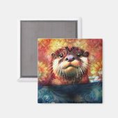 Aimant Otter Abstrait Floral Turquoise Orange Rouge Brown (Recto/Verso)