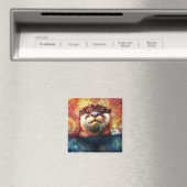 Aimant Otter Abstrait Floral Turquoise Orange Rouge Brown (In Situ (Lave-vaisselle))