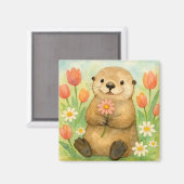 Aimant Otter avec fleurs de printemps (Recto/Verso)