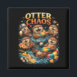 Aimant Otter Chaos<br><div class="desc">A playful illustration of mischievous otters splashing in water while enjoying snacks,  toys,  and summer fun in a burst of joyful chaos.</div>