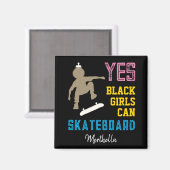 Aimant OUI LES FILLES PEUVENT SKATEBOARD Retro Afro Skate (Recto/Verso)