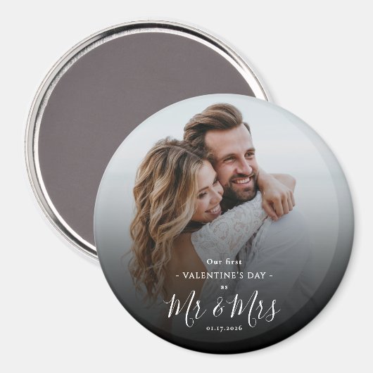 Aimant Our First Valentine's Day As Mr & Mrs Modern Photo (Recto/Verso)