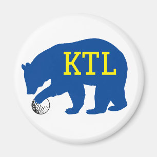 Aimant Ours bleu avec balle de golf et Initiales jaunes o
