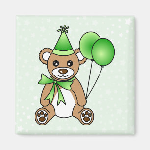 Aimant Ours de nounours mignon d'anniversaire - vert