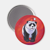 Aimant Ours de panda à Santa Hat sur Rouge (Recto/Verso)
