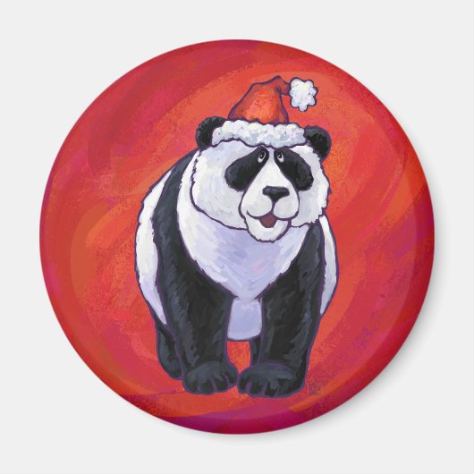 Aimant Ours de panda à Santa Hat sur Rouge (Devant)