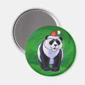 Aimant Ours de panda à Santa Hat sur Vert (Recto/Verso)