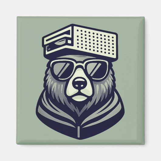 Aimant Ours Drôle Moderne Avec Chapeau Râpe À Fromage Ver (Devant)