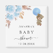 Aimant Ours en peluche Baby Shower herbe de pampas bleu g (Devant)