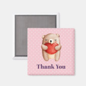 Aimant Ours en peluche mignon portant un Merci du coeur r (Recto/Verso)