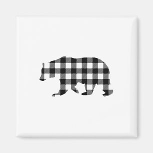 Aimant Ours en pyjama de Noël à carreaux de bison noir et